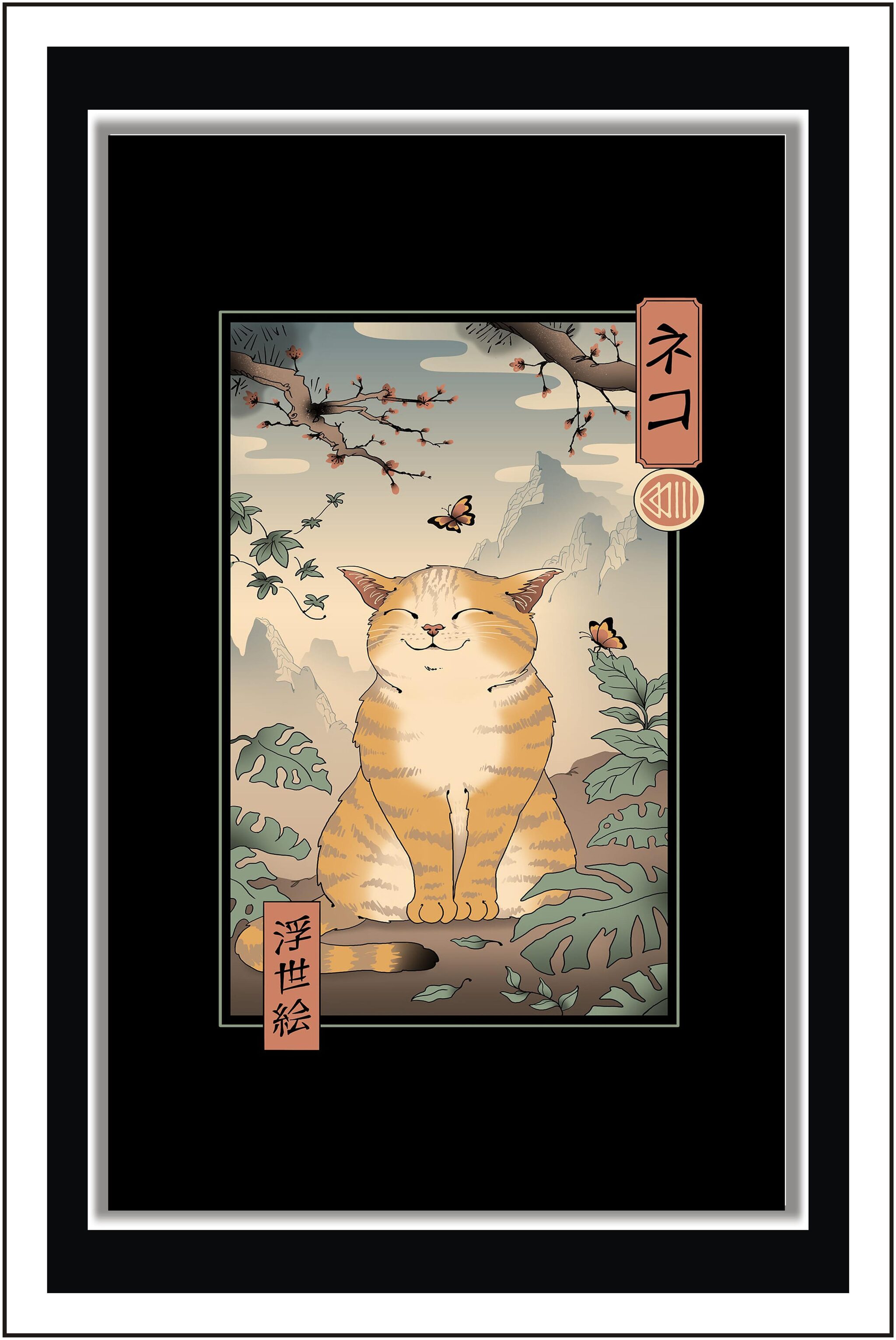 

Yogine Edo cat - Paper Poster Wall Sticker Print Decor Print - Unframed Rolled -12 inches x 18 inches