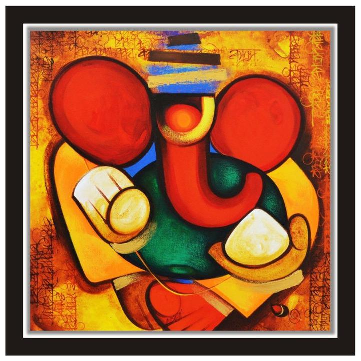 

Yogine Modern Art Lord Ganesha Self Adhesive Painting Poster For Wall Unframed Rolled Sticker Size -12 in x 12 in Multicolour