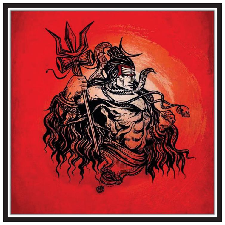 

Yogine Modern Art Painting Of Lord Shiva Rudraroop Beautiful Decor Piece With Message Self Adhesive Unframed Rolled Sticker Size -12 in x 12 in Red