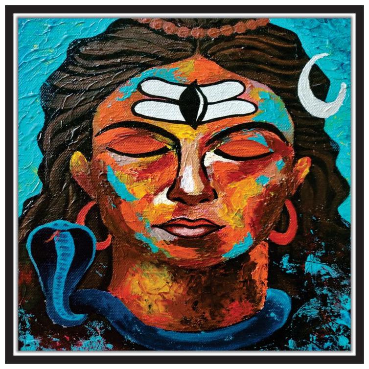 

Yogine Modern Art Painting Of Lord Shiva Beautiful Decor Piece With Message Self Adhesive Unframed Rolled Sticker Size -12 in x 12 in Multicolour