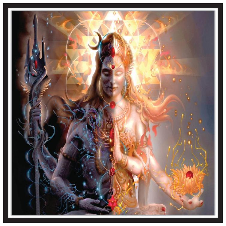 

Yogine Paper Poster Wall Sticker Print Decor Print Of Lord Shiva Maa Parvati s Ardhnareshwar Size -12 in x 12 in Multicolur