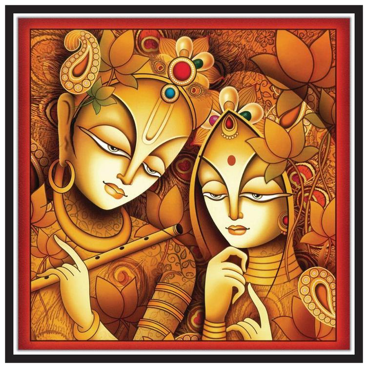 

Yogine Paper Poster Wall Sticker Print Decor Print RADHA KRISHNA Lovely Size -12 in x 12 in Golden Black