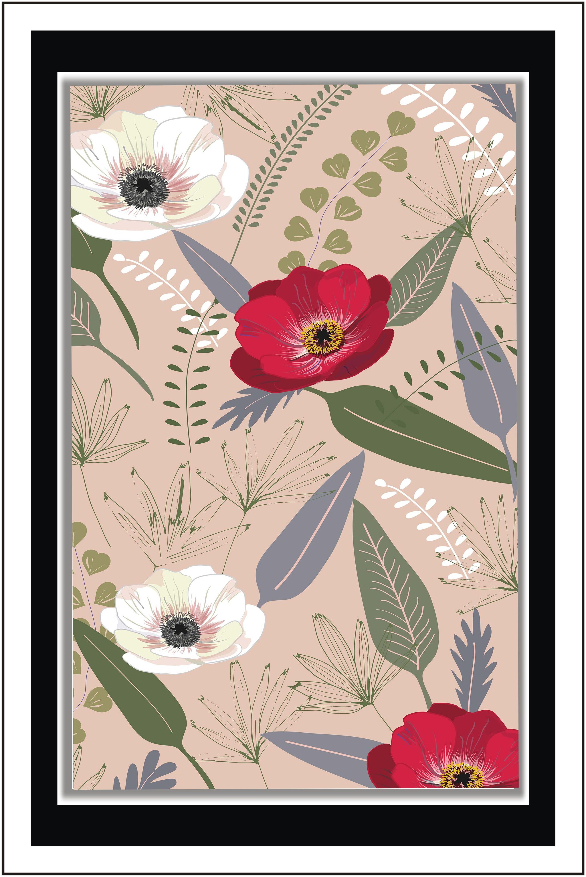 

Yogine Red anemones - Paper Poster Wall Sticker Print Decor Print - Unframed Rolled -12 inches x 18 inches