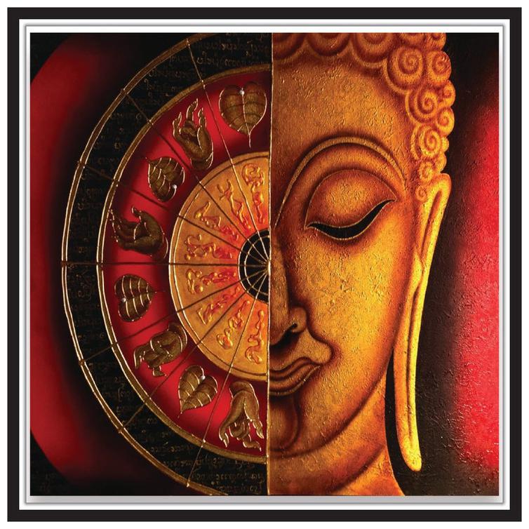 

Yogine Self Adhesive Half Face Circle Painting of Lord Buddha Religious Poster of Buddha Lord Buddha Unframed Rolled Sticker Size -12 in x 12 in Multicolour