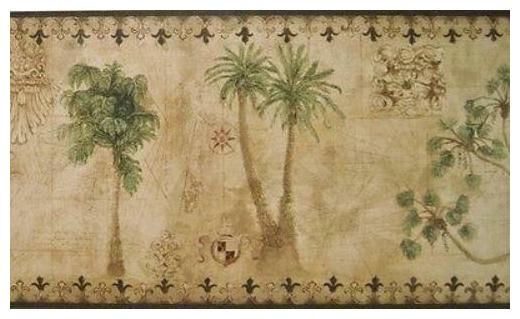 

York Tropical Vintage Palm Tree (black) Wallpaper Border - TG2131B