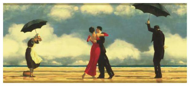 

York Umbrellas on Beach by Jack Vettriano Wallpaper Border - FR5101B