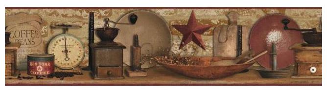 

York Wallcoverings AC4397BD Country Keepsakes Country Coffee Border