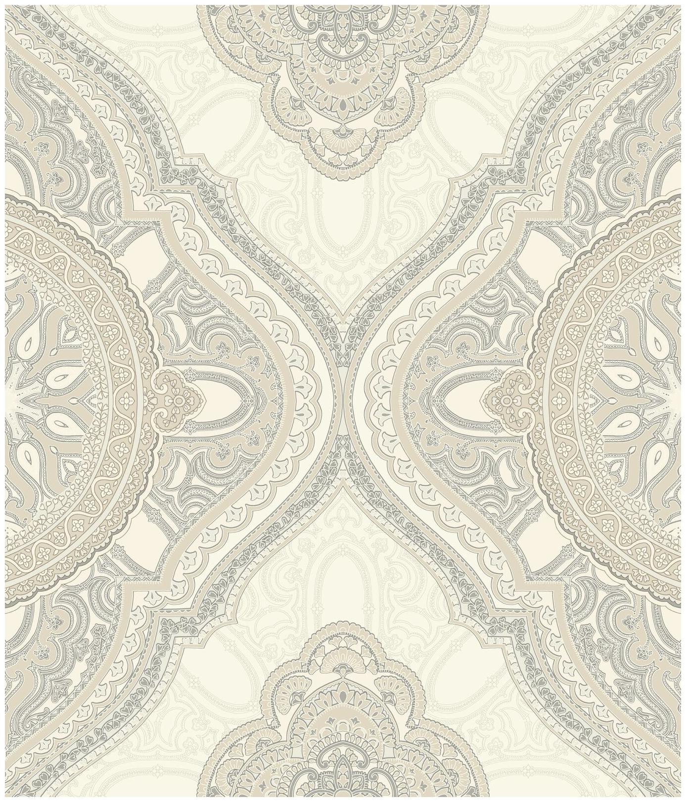 

York Wallcoverings FL6593 Filigree Paisley Medallion Wallpaper Beige