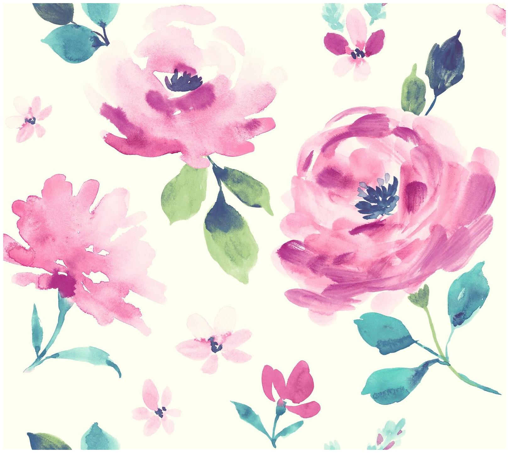 

York Wallcoverings LK8315 Watercolor Blooms Wallpaper Pinks Blues Greens