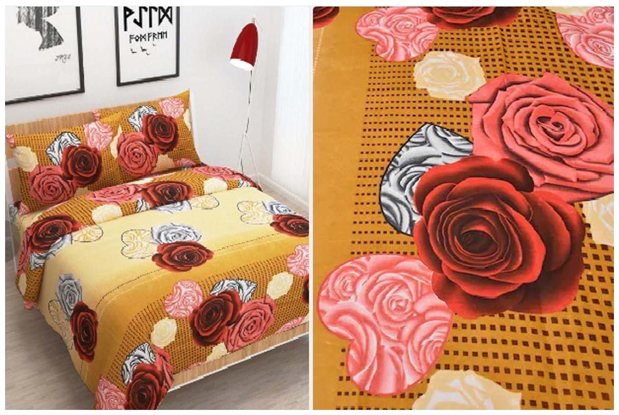 

ZDECOR Microfiber 3D Printed Double Size Bedsheet 104 TC ( 1 Bedsheet With 2 Pillow Covers Multi )