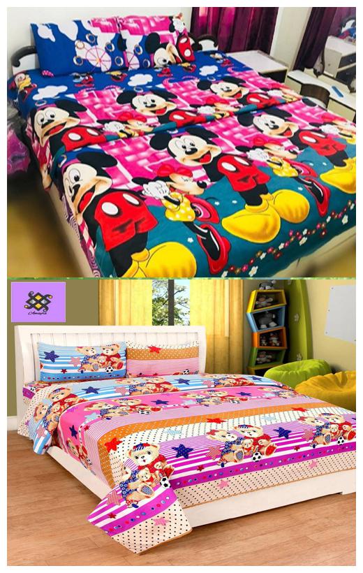 

ZDECOR Microfiber 3D Printed Double Size Bedsheet 120 TC ( 1 Bedsheet With 2 Pillow Covers Multi )