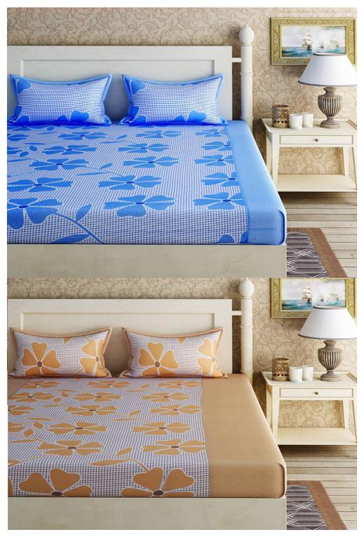 

ZDECOR Microfiber 3D Printed Double Size Bedsheet 120 TC ( 1 Bedsheet With 2 Pillow Covers Multi )