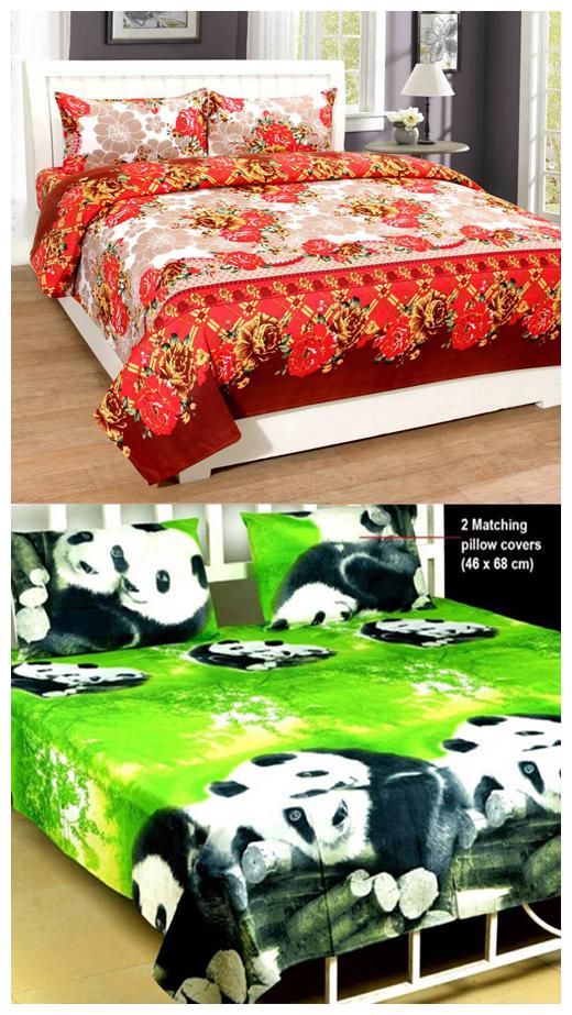 

ZDECOR Microfiber 3D Printed Double Size Bedsheet 120 TC ( 1 Bedsheet With 2 Pillow Covers Multi )