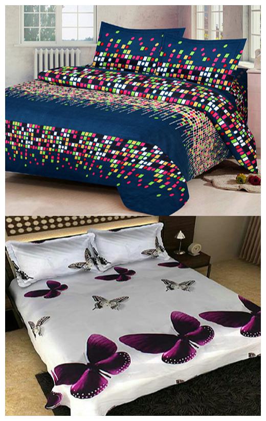 

ZDECOR Microfiber 3D Printed Double Size Bedsheet 120 TC ( 1 Bedsheet With 2 Pillow Covers Multi )