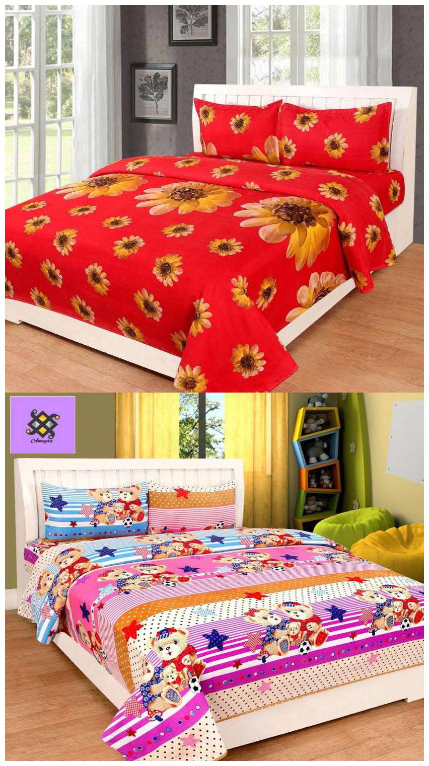 

ZDECOR Microfiber 3D Printed Double Size Bedsheet 120 TC ( 1 Bedsheet With 2 Pillow Covers Multi )