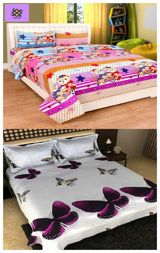 

ZDECOR Microfiber 3D Printed Double Size Bedsheet 120 TC ( 1 Bedsheet With 2 Pillow Covers Multi )