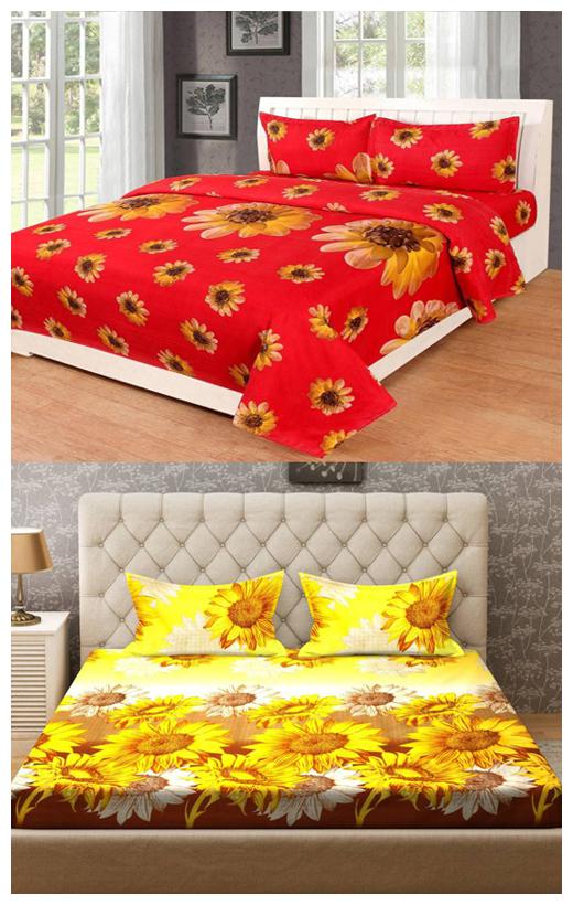 

ZDECOR Microfiber 3D Printed Double Size Bedsheet 120 TC ( 1 Bedsheet With 2 Pillow Covers Multi )