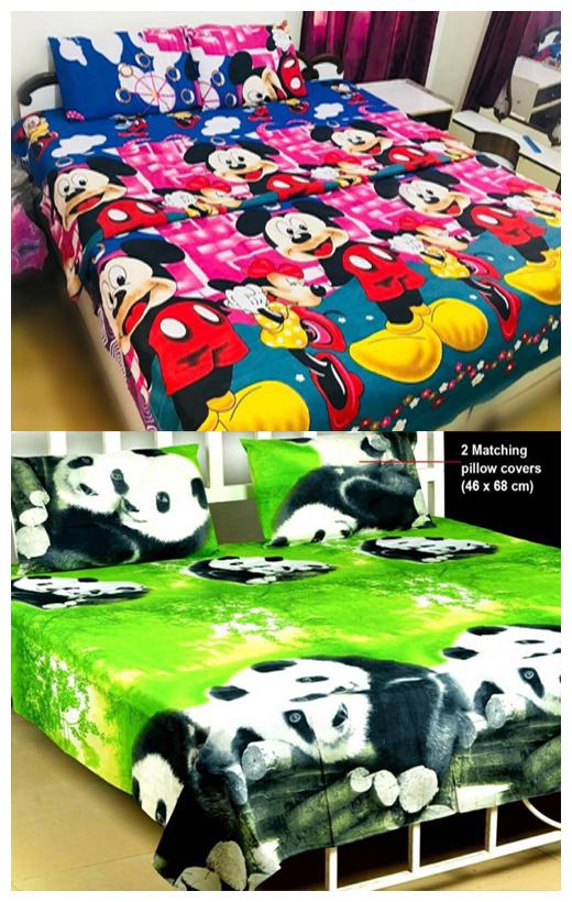 

ZDECOR Microfiber 3D Printed Double Size Bedsheet 120 TC ( 1 Bedsheet With 2 Pillow Covers Multi )