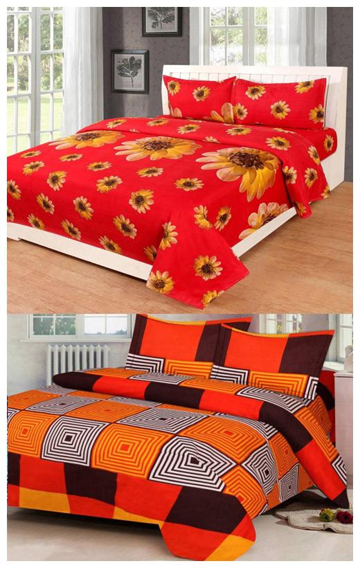 

ZDECOR Microfiber 3D Printed Double Size Bedsheet 120 TC ( 1 Bedsheet With 2 Pillow Covers Multi )