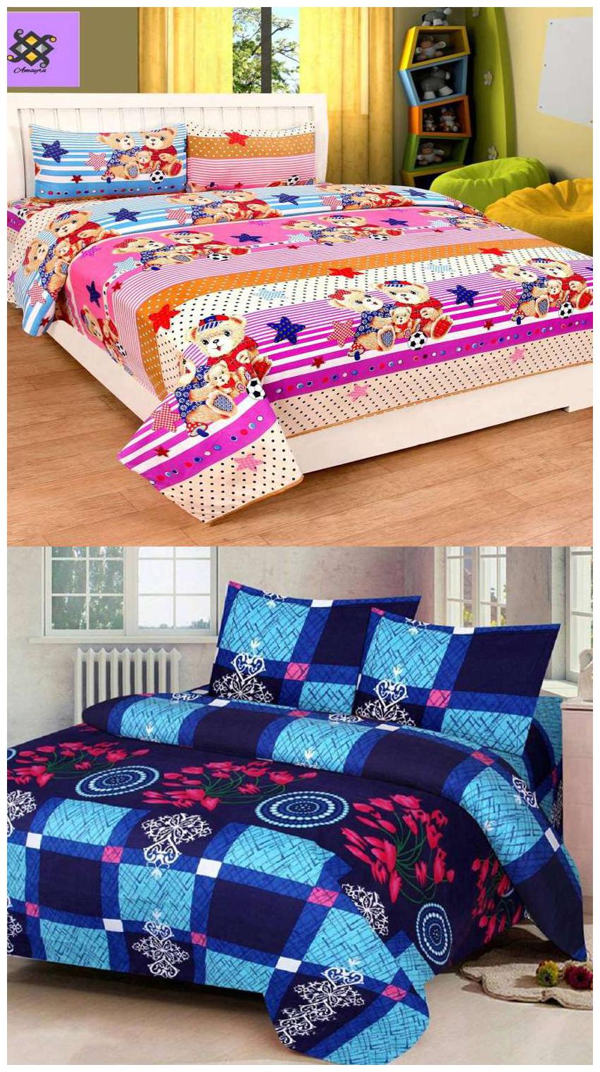 

ZDECOR Microfiber 3D Printed Double Size Bedsheet 120 TC ( 1 Bedsheet With 2 Pillow Covers Multi )