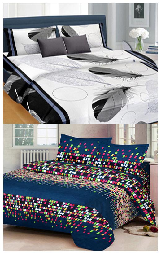 

ZDECOR Microfiber 3D Printed Double Size Bedsheet 120 TC ( 1 Bedsheet With 2 Pillow Covers Multi )