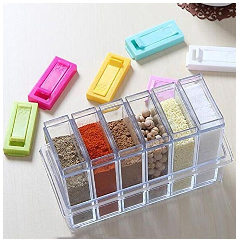 

Zahab 6 Grids in 1 Set Transparent Plastic Seasoning Box Spices Case