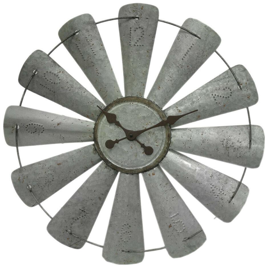

Zeckos Galvanized Grey 26 inch Rustic Metal Windmill Wall Clock