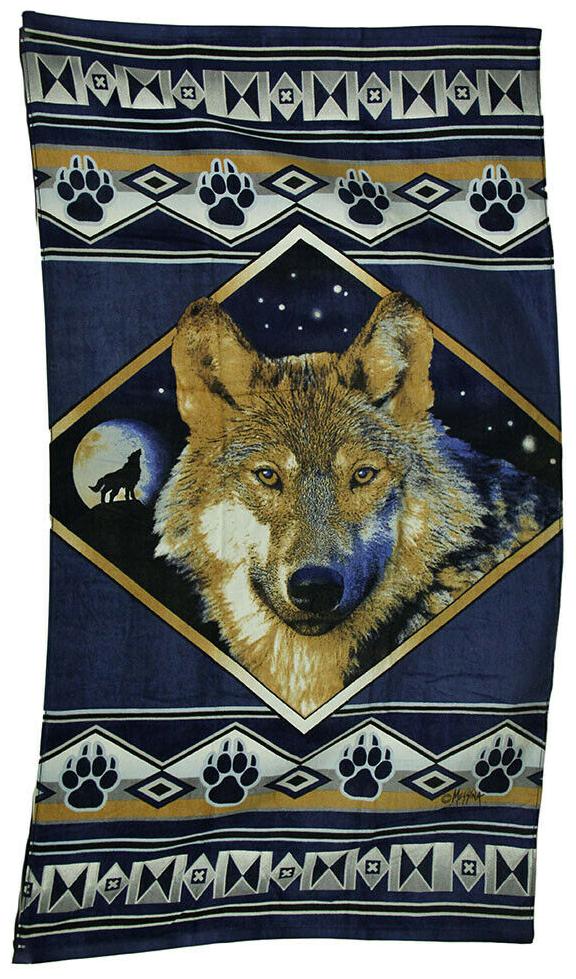 

Zeckos Night Howl Decorative Lodge Style Gray Wolf Beach Towel 63 X 35 Inch