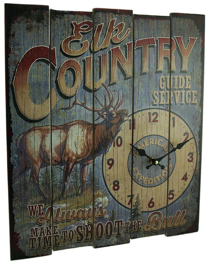

Zeckos Rustic Elk Country Guide Service Wood Wall Clock 18 inch