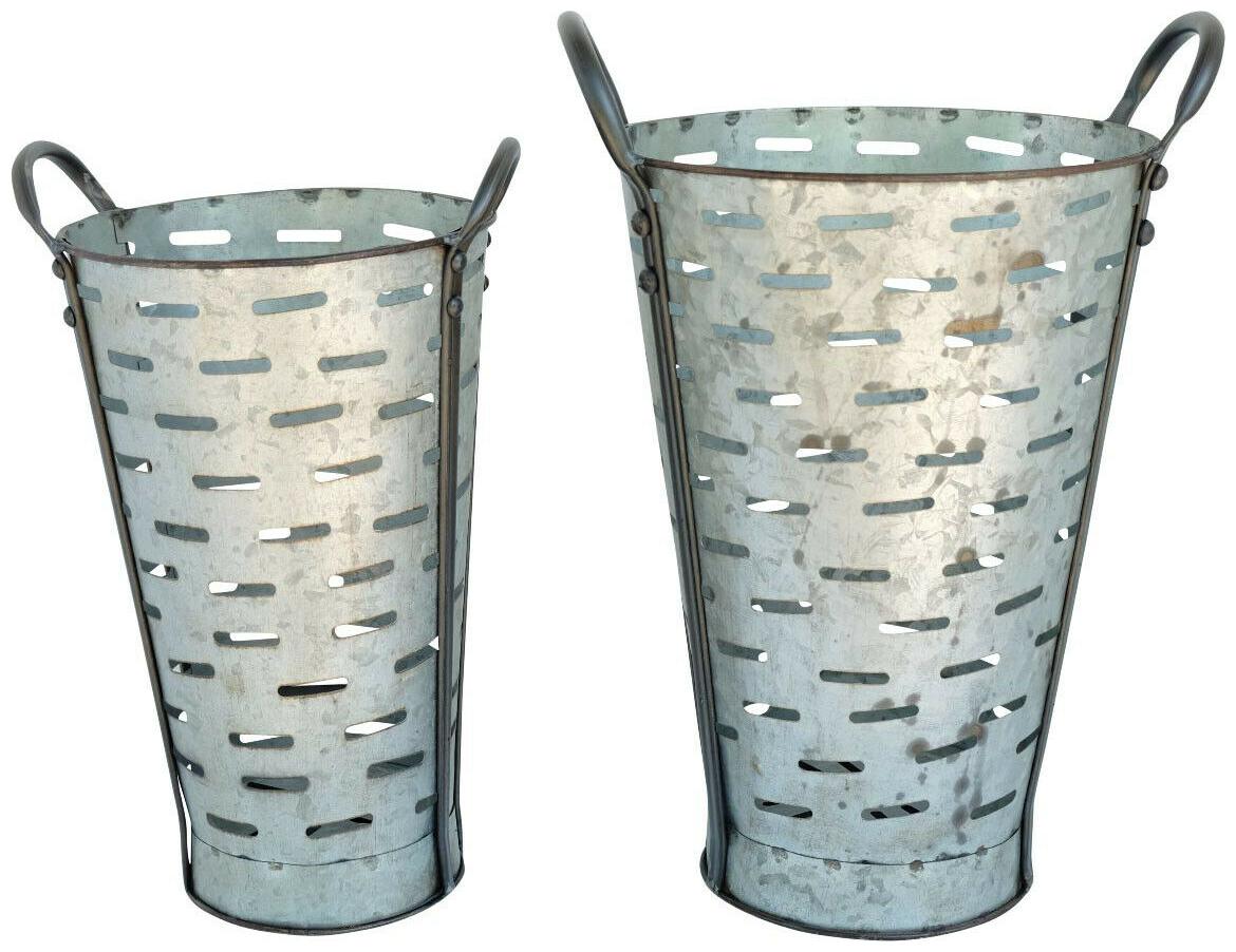 

Zeckos Set of 2 Galvanized Finish Slotted Metal Flower Cans