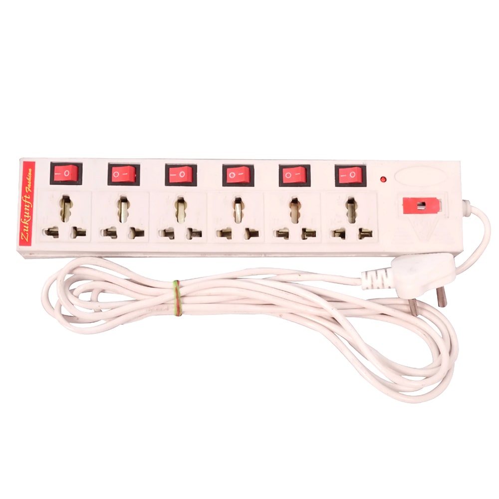 

ZUKUNFT FASHION Multi Pin White Extension Board ( 3 5 m 6 Socket 6 Switches)