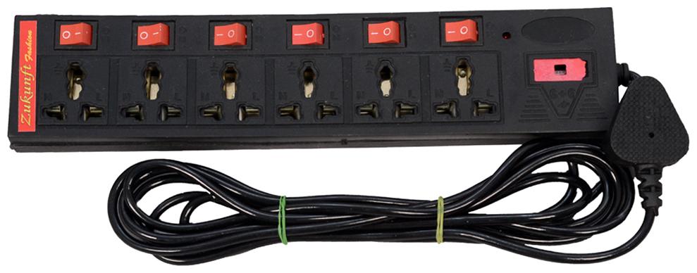 

ZUKUNFT FASHION Three Pin Black Extension Board ( 3 5 m 6 Socket 6 Switches)