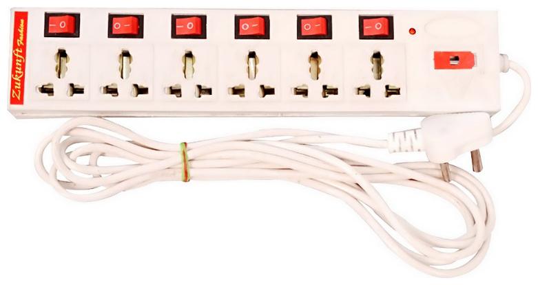 

ZUKUNFT FASHION Three Pin White Extension Board ( 3 5 m 6 Socket 6 Switches)