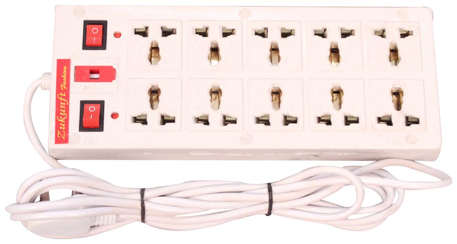 

ZUKUNFT FASHION Three Pin White Extension Board ( 3 5 m 10 Socket 2 Switches)