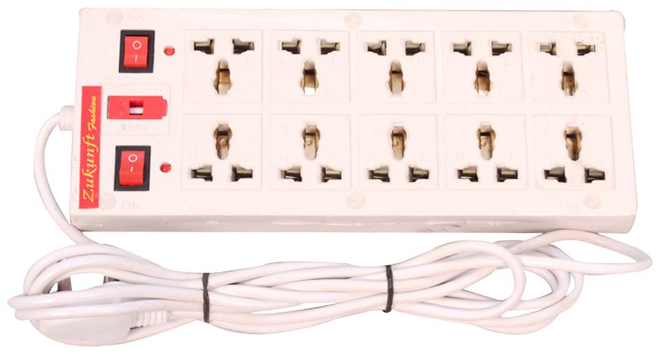 

ZUKUNFT FASHION Three Pin White Extension Board ( 3 5 m 10 Socket 2 Switches)