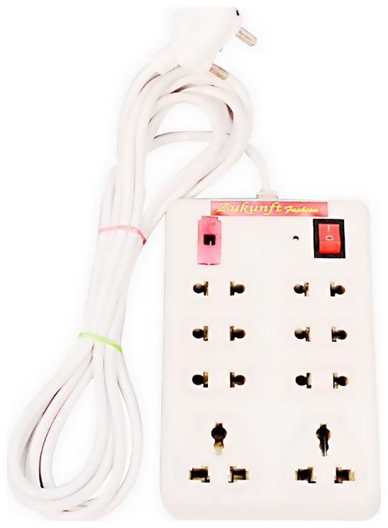 

ZUKUNFT FASHION Multi Pin White Extension Board ( 3 5 m 8 Socket 1 Switches)