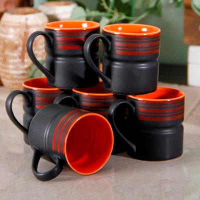 

Unravel India Matt Work Black Coffee Mug Set
