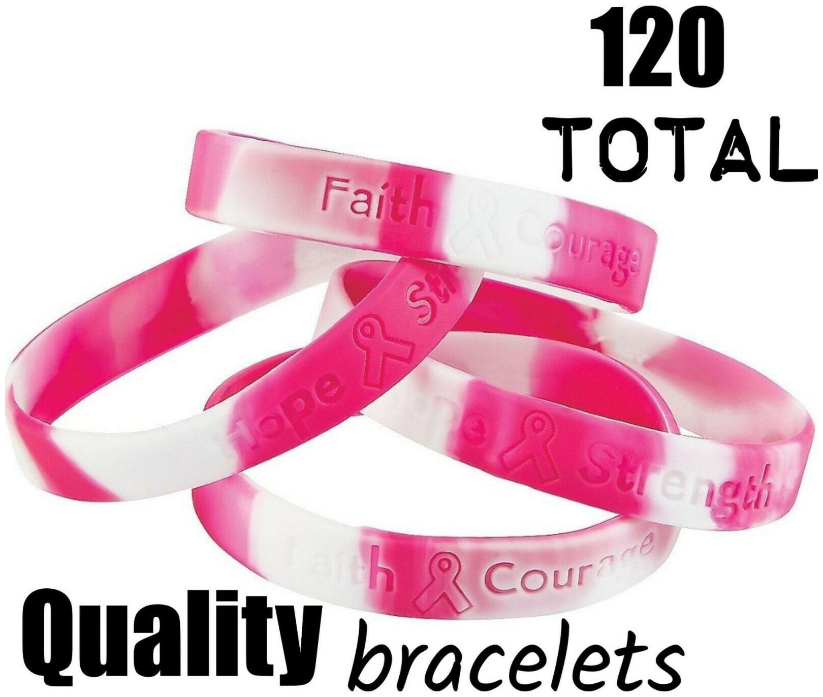 

120 Camouflage Pink Breast Cancer Awareness Saying Wrist Bracelets - Camo