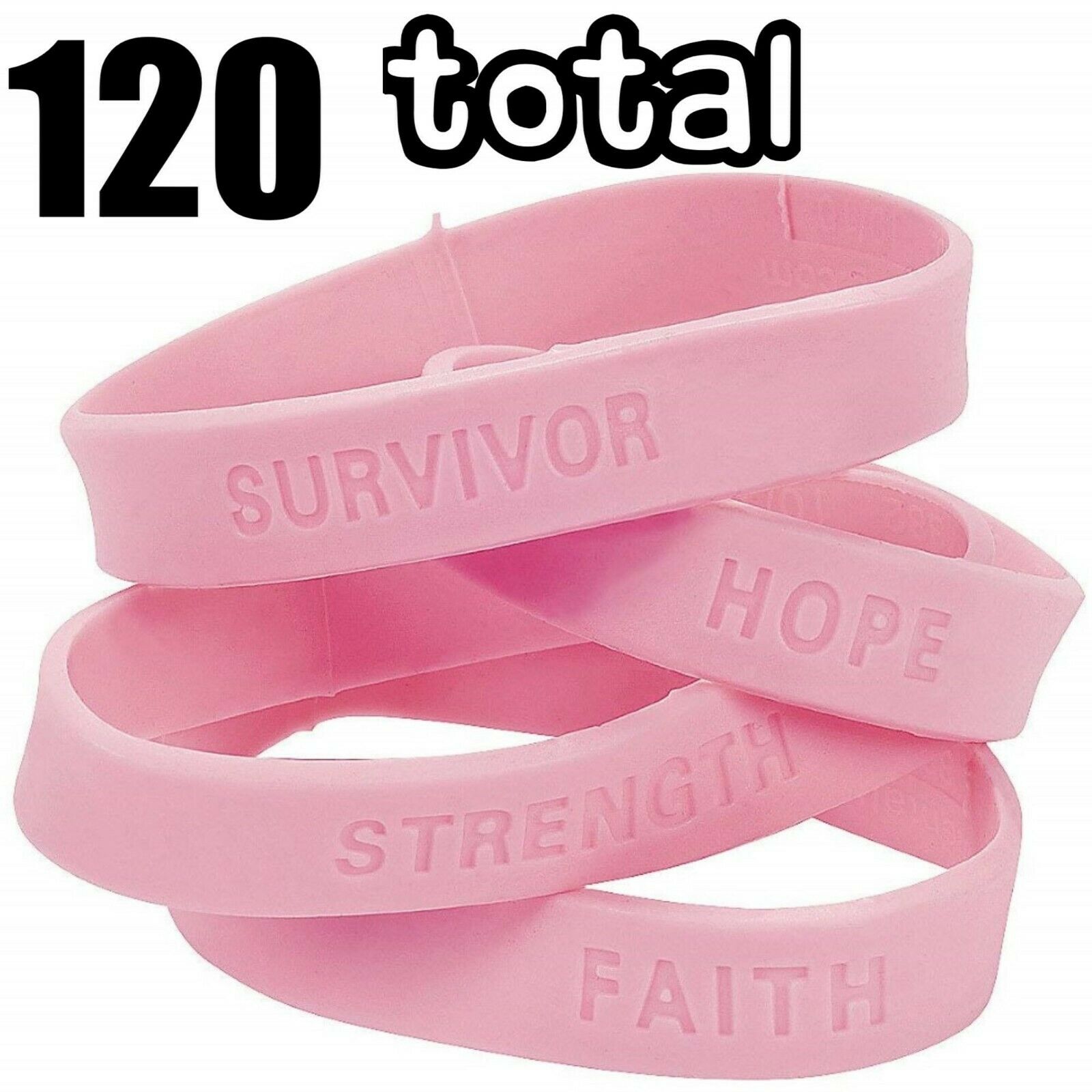 

120 Pink Breast Cancer Awareness Cure Bracelets - wholesale lot