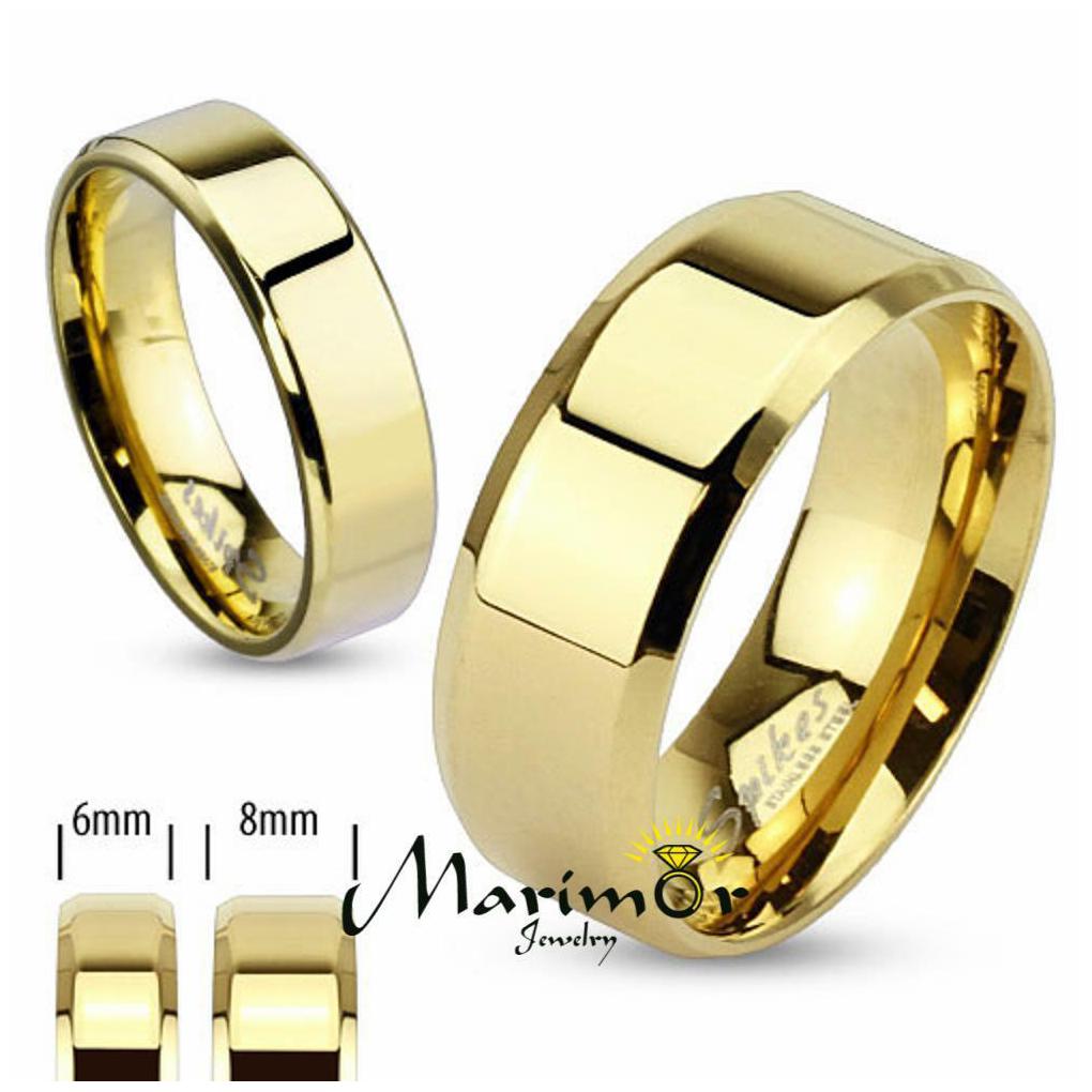 

14k Gold Ion Plated Stainless Steel Beveled Edge Flat Wedding Band Ring sz 5-14
