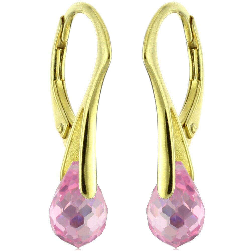 

14k Gold Over 925 Sterling Silver Natural Briolette Pink Sapphire Earrings