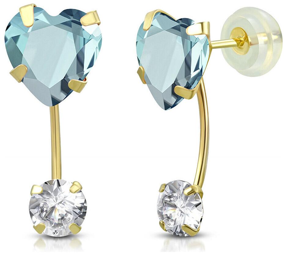 

14K Yellow Gold Love Heart Pink CZ Small Girls Stud Drop Earrings 0 45