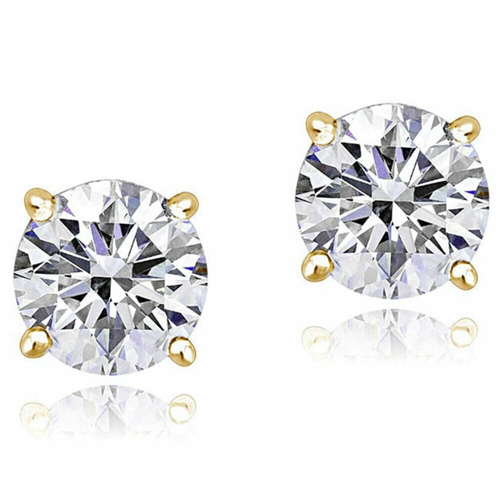 

14K Yellow Gold Round White Clear CZ Classic Stud Earrings 4 mm Diameter