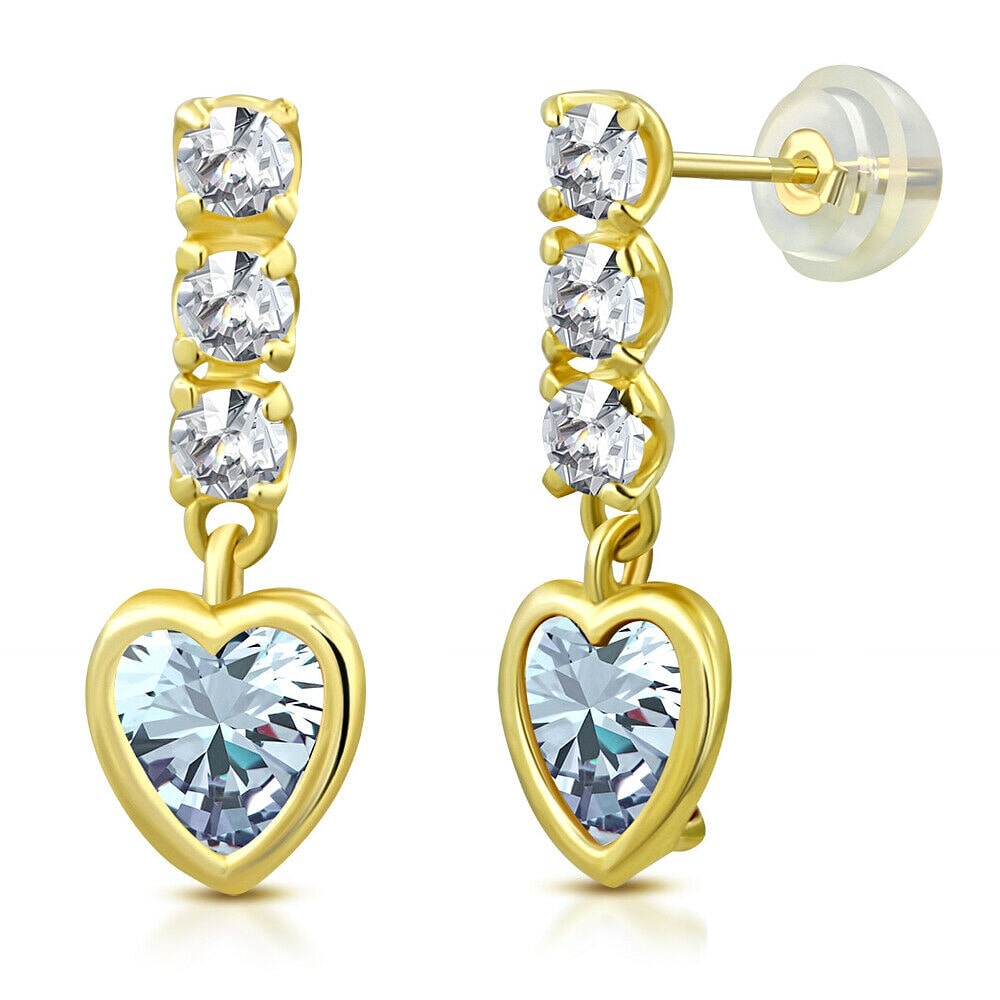 

14K Yellow Gold Love Heart Green Peridot-Tone CZ Stud Drop Earrings 0 45