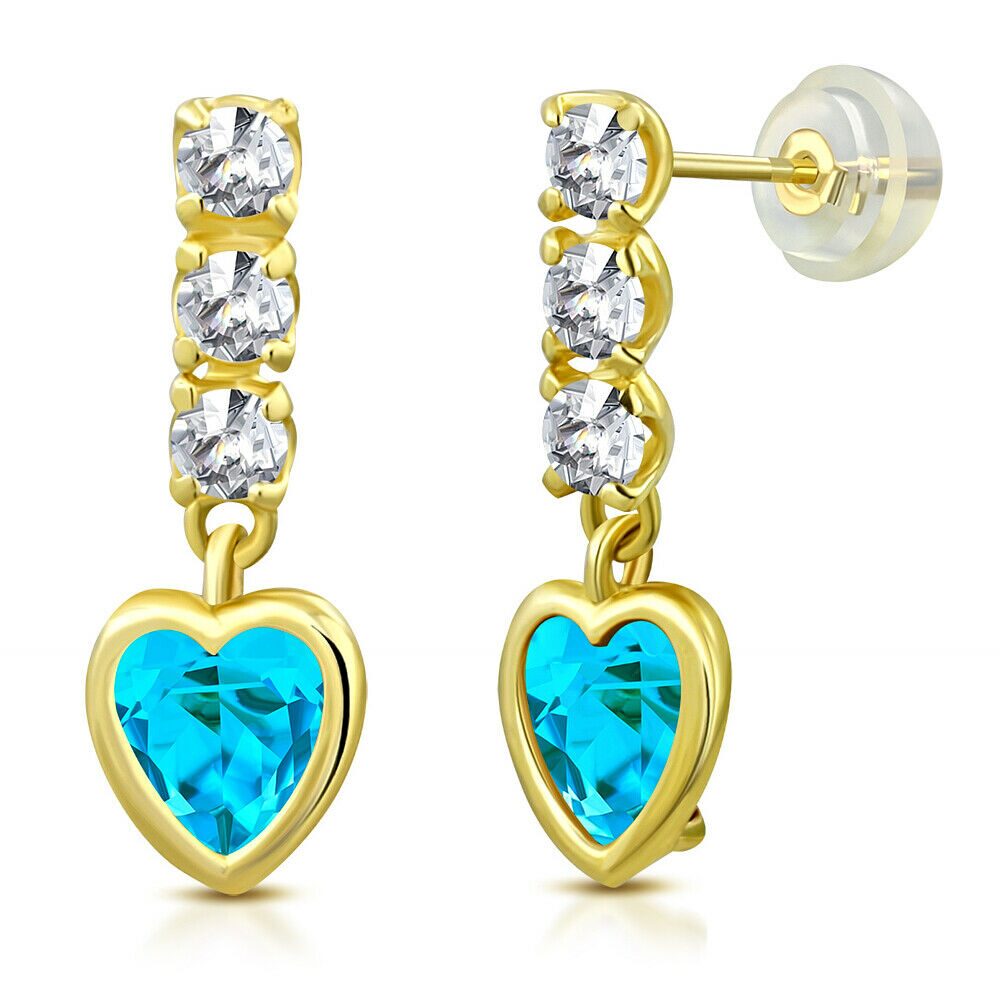 

14K Yellow Gold Love Heart Green Peridot-Tone CZ Stud Drop Earrings 0 45