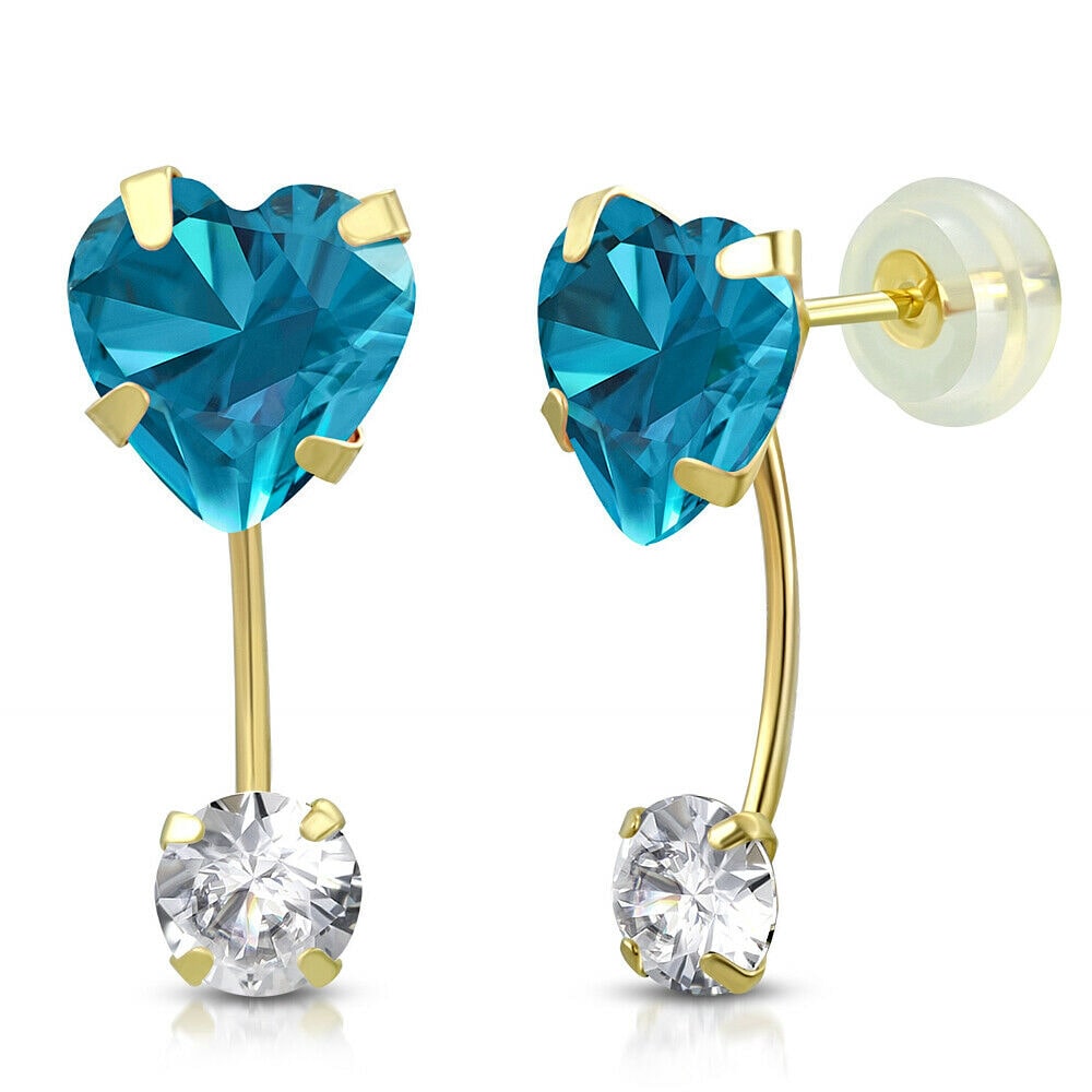 

14K Yellow Gold Love Heart Pink CZ Small Girls Stud Drop Earrings 0 45