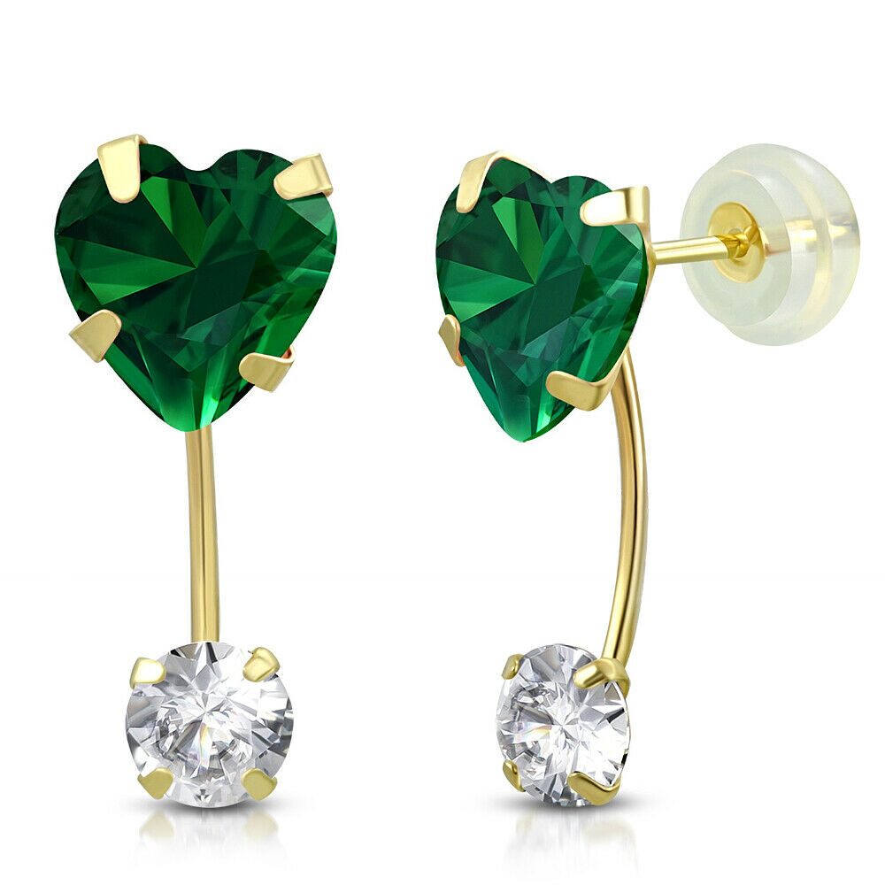 

14K Yellow Gold Love Heart Pink CZ Small Girls Stud Drop Earrings 0 45