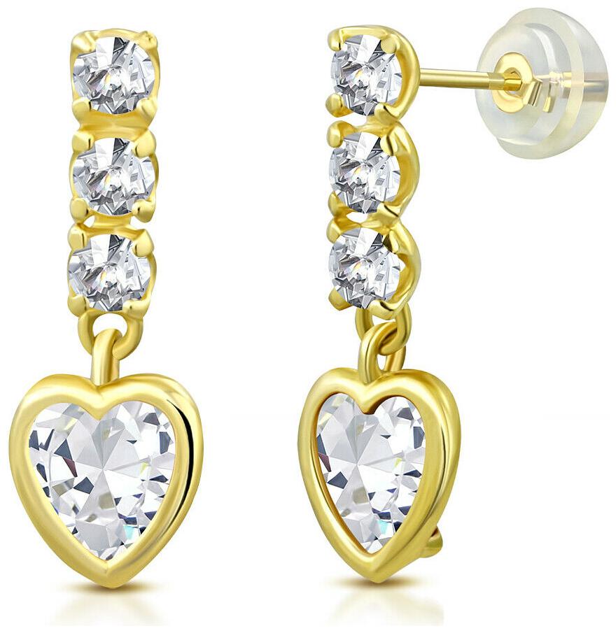 

14K Yellow Gold Love Heart Green Peridot-Tone CZ Stud Drop Earrings 0 45