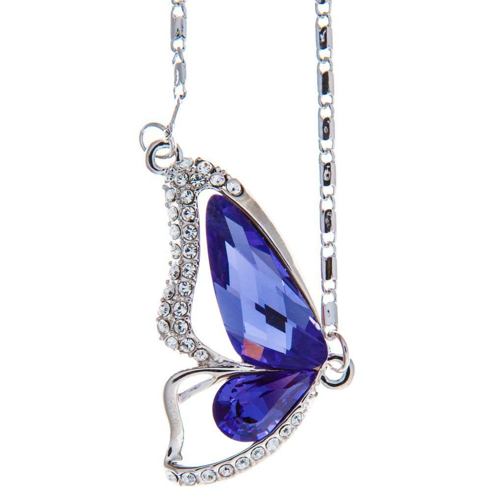 

16 Rhodium Plated Necklace w Butterfly Wing Purple Color Crystals by Matash