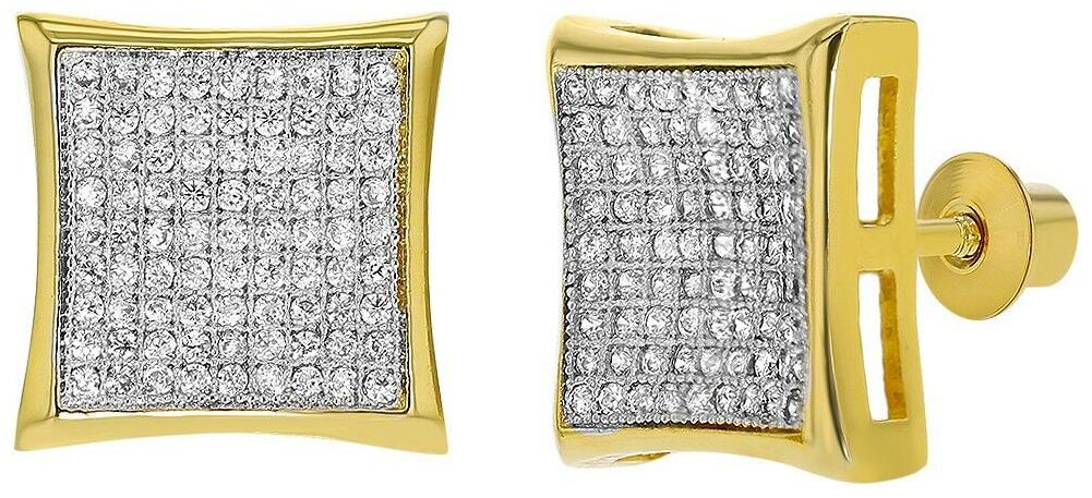 

18k Gold Plated Square Micro Pave Clear Crystal Screw Back Womens Earrings 10mm